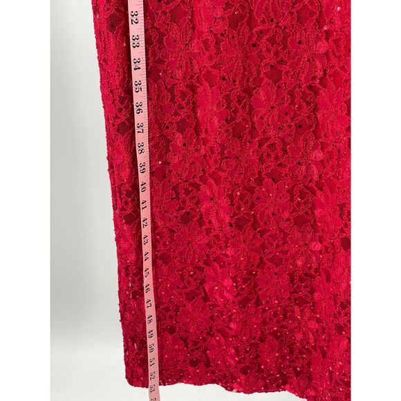 CONNECTED APPAREL 6P petite red lace sequin cap sleeve party maxi dress NWT B83 - Picture 8 of 8